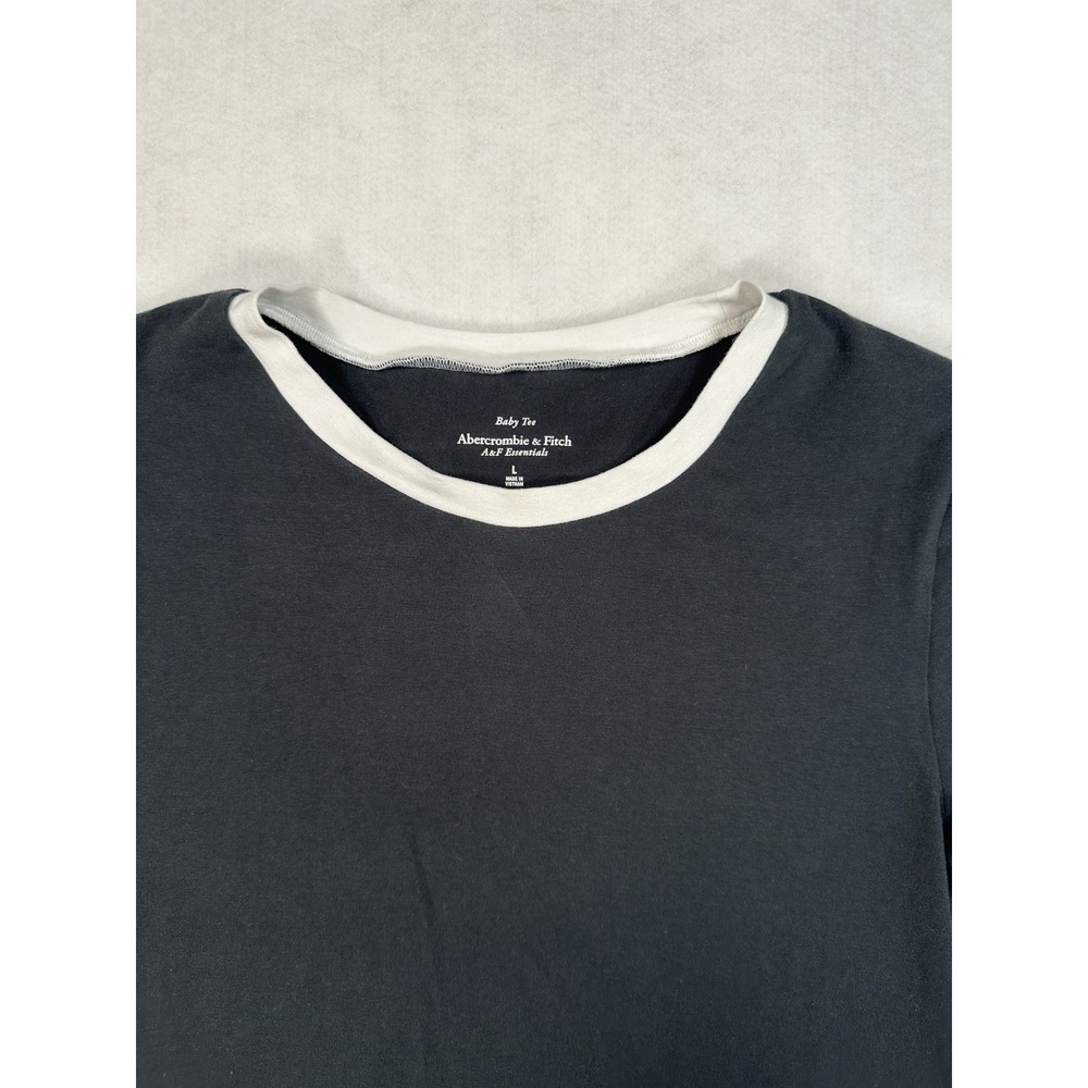Abercrombie & Fitch Essential Baby Tee Shirt Women's Sz L Black w White Trim - Picture 3 of 7